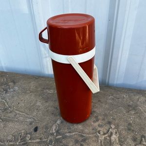 Vtg Aladdin Brand 1 Liter Insulated Bottle Thermos #860 Orange Tan Brown USA